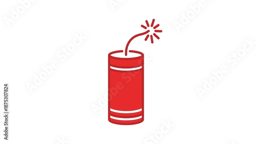 Stylized graphic illustration of a red dynamite stick with a lit fuse, representing explosive power, demolition, or an imminent impactful event