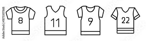 Basketball jerseys vector illustration featuring team uniforms with player numbers and outlines design