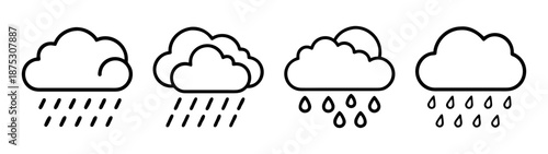 Weather forecast rain clouds vector illustration set rainy season design element template graphic