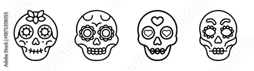 Day of the dead sugar skull vector art illustration, dia de los muertos skull outline design element