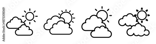 Sun and clouds vector illustration for weather forecast design and sky nature scenes graphic art, 
