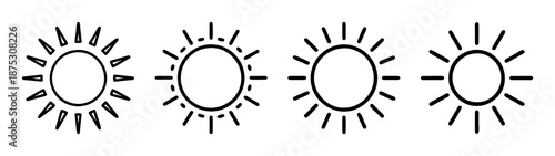 Sunburst vector illustration of four suns with rays in black and white doodle style drawing art