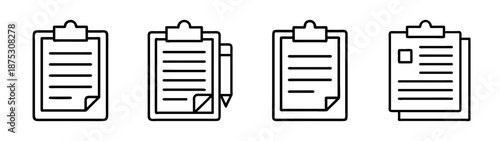 Clipboard checklist vector icon set, document organizer, task management and planning illustration, list 
