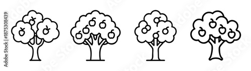 Vector illustration of fruit trees apple trees line art drawing simple outline design orchard farm 