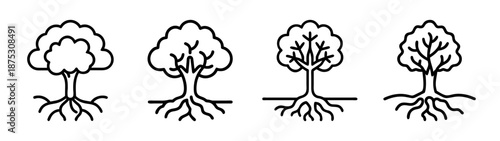 Illustration of different tree types with roots and branches for graphic design resources vector art