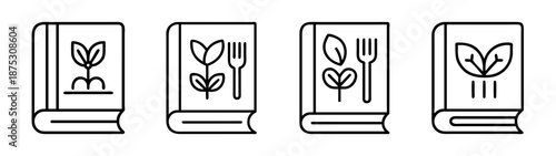 Collection of vegan cookbook books with plant based recipes and healthy eating guide design illustration