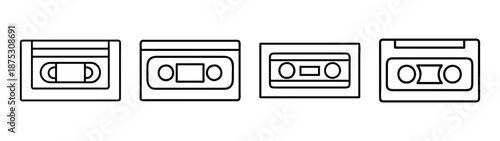 Vintage vhs tape vector illustration set, retro video cassette collection, media storage format icon