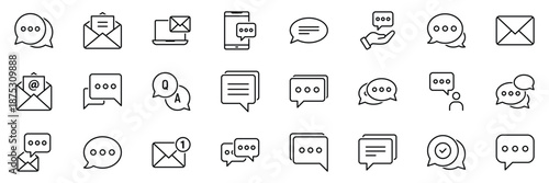 Message bubble chat icon set online communication social discussion vector illustration for web and app. Chat speech bubble design icon set.