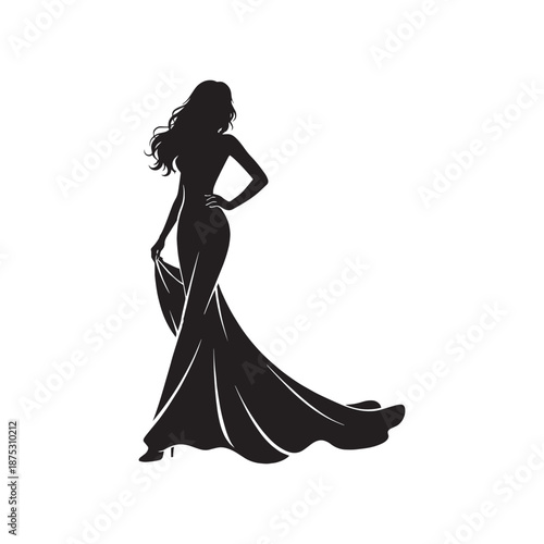 Elegant Woman in Long Dress Silhouette
Female Fashion Model Gown Silhouette
Luxury Woman Dress Silhouette