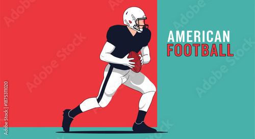 Professional american football player in uniform and protective helmet running with the ball during an intense sports match.