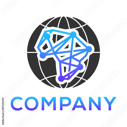 Global Technology Network Logo Abstract Africa Map Connected by Digital Data Lines on Earth Icon
