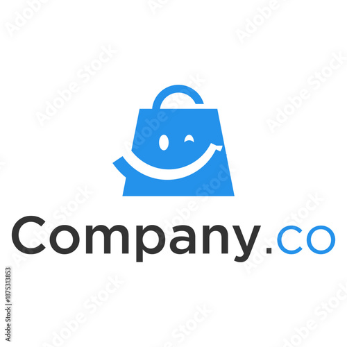 Photos Friendly Blue Shopping Bag Mascot Logo with Company Branding for E commerce Star
