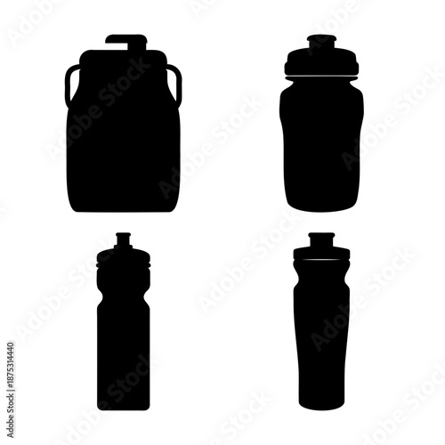Collection of diverse beverage containers silhouette for sport, outdoor, and daily use