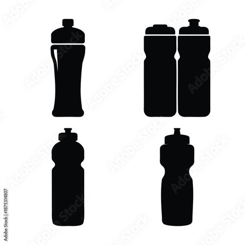 Collection of diverse sport and water bottle silhouettes for hydration and active lifestyle