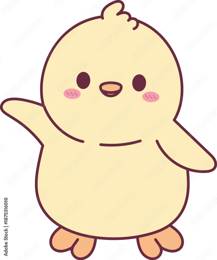 Obraz premium Chick Waving Kawaii Cartoon