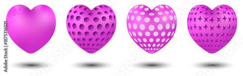 A set of pink abstract 3d hearts. Vector illustration