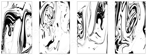 Set Ink texture of 4 watercolor hand drawn artistic marbling invitation, traditional Turkish ebru illustration. Abstract background print on paper. Template for dress and cloth print