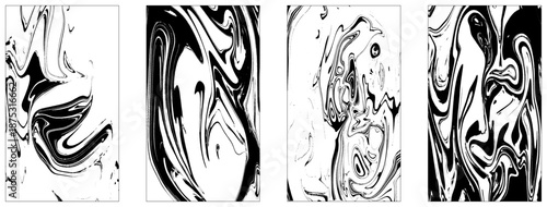 Set Ink texture of 4 watercolor hand drawn artistic marbling invitation, traditional Turkish ebru illustration. Abstract background print on paper. Template for dress and cloth print