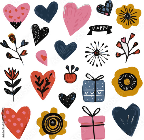 Create a kinds of deferent realistic happy valentines day others elements vector art with white background..