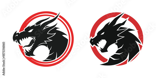 Set of black and red dragon mascot logos for esports and gaming teams

