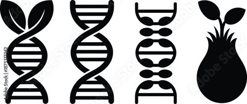 Genetic engineering and plant biology icons illustrating the concepts of life science