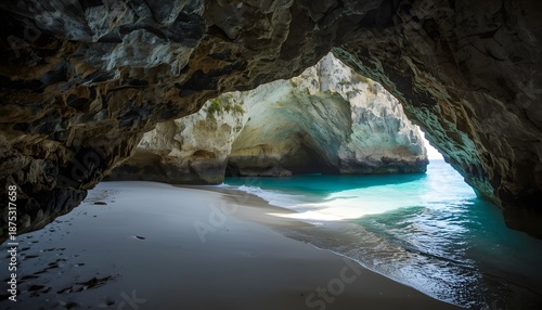 Hidden Azure Cove Inside a Limestone Sea Cave