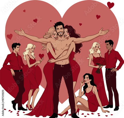 Create a kinds of deferent realistic happy valentines day sexy man and women romance others elements vector art with white background.
