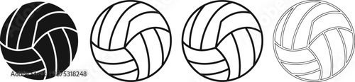 Volleyball icon vector set featuring solid and outline ball designs for sports graphics, athletics branding, and recreational themes