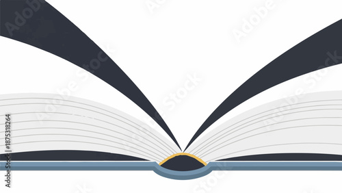 An open book with blank pages, casting dark shadows, its spine illuminated by a golden arch