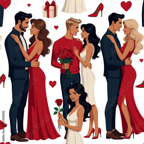 Create a kinds of deferent realistic happy valentines day sexy man and women romance others elements vector art with white background.