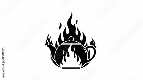 Black silhouette of a teapot with flames engulfing it