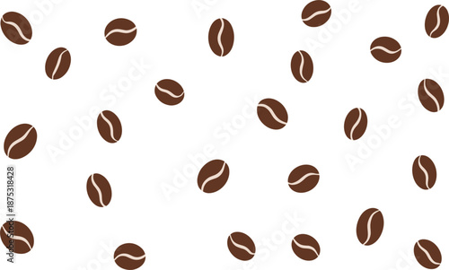 Scattered roasted coffee beans pattern, organic arabica seeds for cafe and energy vector flat illustration