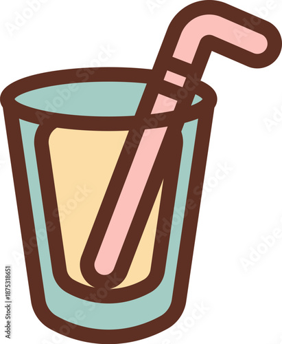 Glass With Straw Beverage Line Art