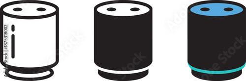 Smart speaker voice assistant icons in outline solid and colorful styles for home automation