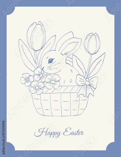 Whimsical bunny in a flower basket Easter card