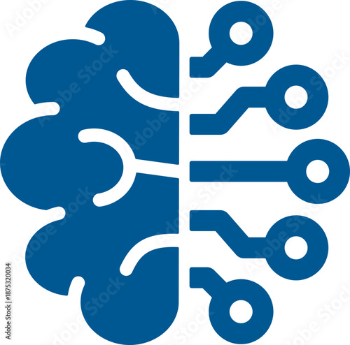 Artificial Intelligence and Circuit Icon. AI Brain, Microchip, Digital Technology Symbols. Cognitive augmentation brain icon with human and circuit hemispheres.