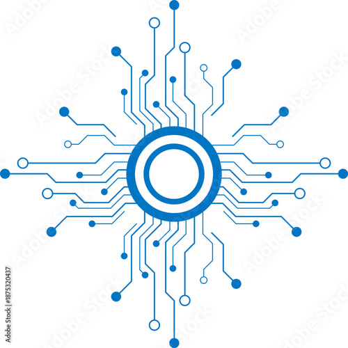 Artificial Intelligence and Circuit Icon. AI Brain, Microchip, Digital Technology Symbols. Cognitive augmentation brain icon with human and circuit hemispheres.