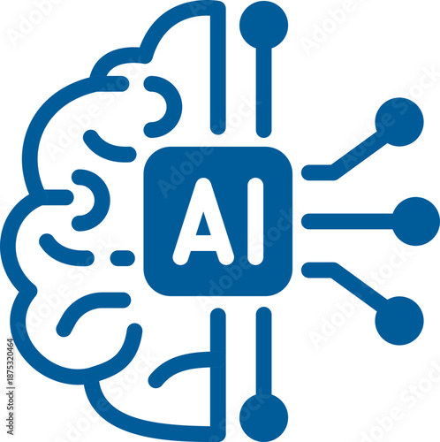Artificial Intelligence and Circuit Icon. AI Brain, Microchip, Digital Technology Symbols. Cognitive augmentation brain icon with human and circuit hemispheres.