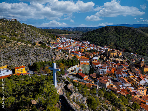 Aerial view of Yeste, Albacete province, Castilla-La Mancha, Spain
