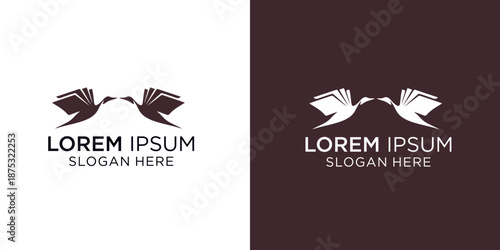 Double Doves facing it othter and the wing symbolic of the book open with customizable text,combination of doves and book.