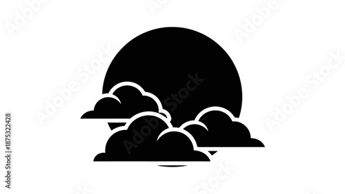 Simple vector graphic of a sun obscured by clouds in black and white.