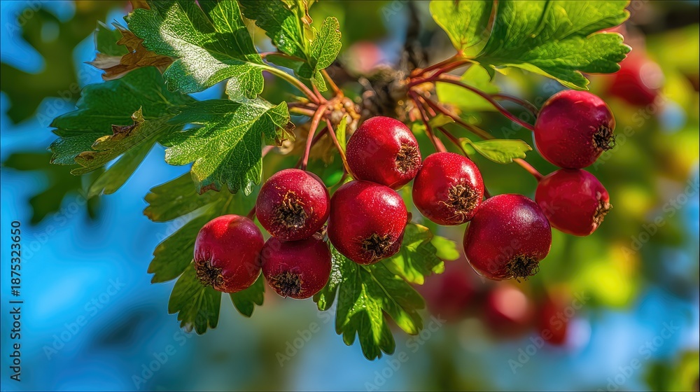 Fototapeta premium Hawthorn fruit on the tree