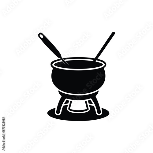 Fondue Pot With Sticks Vector Illustration Art