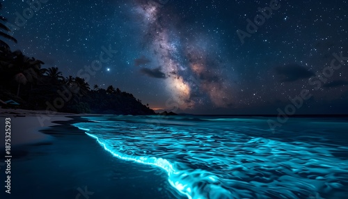 Ethereal Nightfall on a Bioluminescent Shore