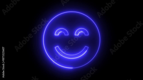 Smiling Face Emoticon Neon Sign on Black Background for Digital Media and Communication ,Glowing neon smiley face animation with ,cute demon icon .4k motion animation video .
