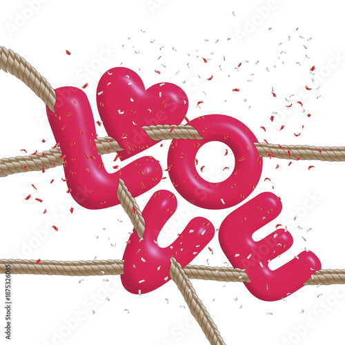 Glossy pink balloon letters spelling 