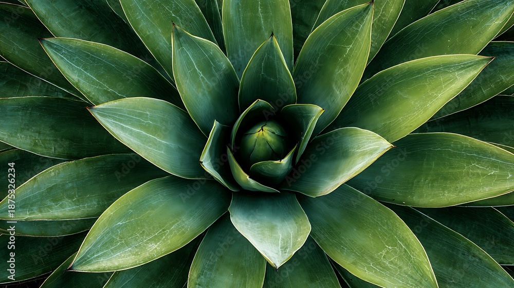 Fototapeta premium Close-up view of a vibrant green succulent plant with symmetrical leaves forming a central pattern