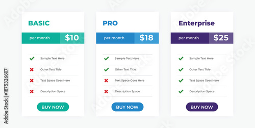 Modern Pricing Table with Basic, Standard, and Premium Subscription Plans
