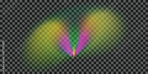Abstract colorful light beams and flares vibrant gradient effect for party or stage lighting isolated on transparent background EPS Vector