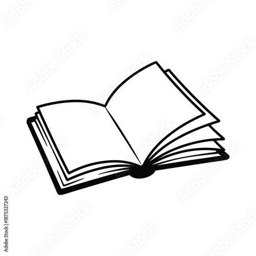 a black and white drawing of an open book